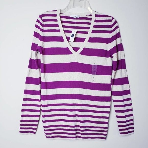 GAP Sweaters Nwt Gap Small Striped Cotton Silk Blend Vneck Sweater